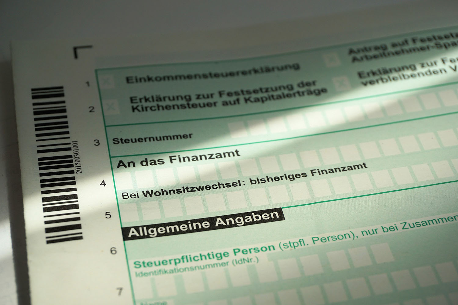 Deutsches Steuerformular für das Finanzamt.